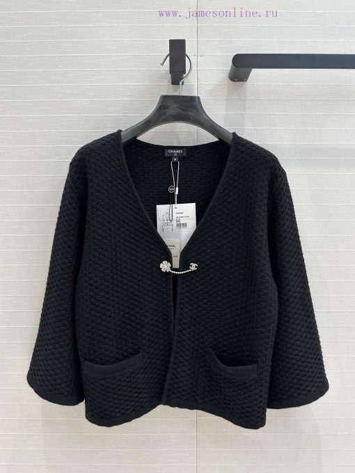 BW75908 Cha * 25p New Product Embossed Knitted Hook Button Small Cardigan With Water Diamond Ca b7um8ulr