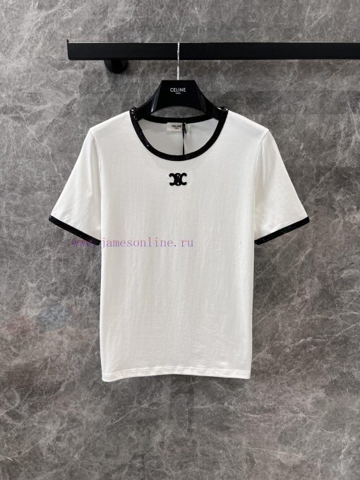 ZT60392 Celine 25Ss Early Spring New Triumphal Arch Embroidered Bead Short Sleeve T-shirt | YB w8qv2knt