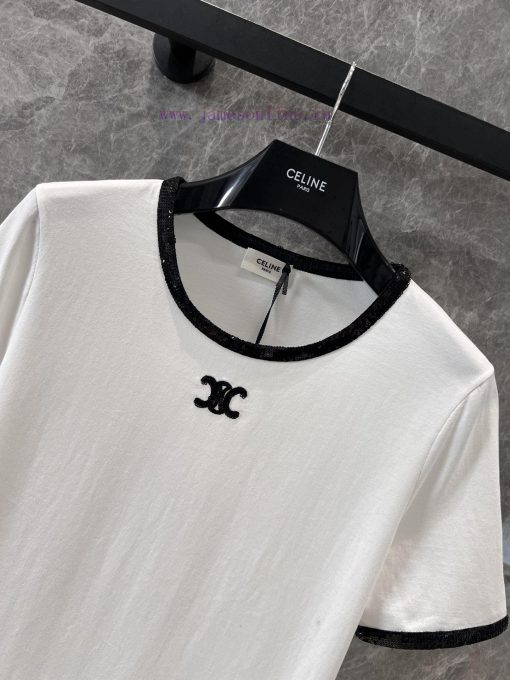 ZT60392 Celine 25Ss Early Spring New Triumphal Arch Embroidered Bead Short Sleeve T-shirt | YB w8qv2knt - Image 4
