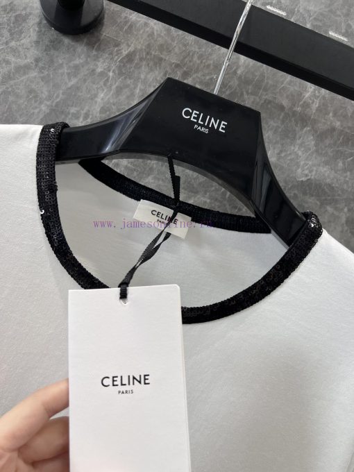 ZT60392 Celine 25Ss Early Spring New Triumphal Arch Embroidered Bead Short Sleeve T-shirt | YB w8qv2knt - Image 9