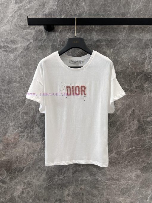 ZT60501 Dior 24Ss Early Spring New Plush Rhinestone Letter Logo T-shirt | Yb Developed Regular c4opffog - Image 2