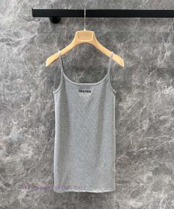 ZL60502 MiuMi * 25Ss Spring/Summer New Grey Chest Letter Embroidered Strap Dress | YB Developed xaxjr7iv