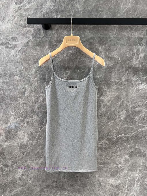 ZL60502 MiuMi * 25Ss Spring/Summer New Grey Chest Letter Embroidered Strap Dress | YB Developed xaxjr7iv