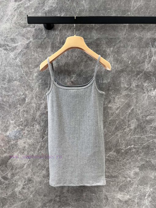 ZL60502 MiuMi * 25Ss Spring/Summer New Grey Chest Letter Embroidered Strap Dress | YB Developed xaxjr7iv - Image 3