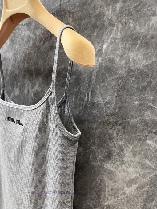 ZL60502 MiuMi * 25Ss Spring/Summer New Grey Chest Letter Embroidered Strap Dress | YB Developed xaxjr7iv - Image 7