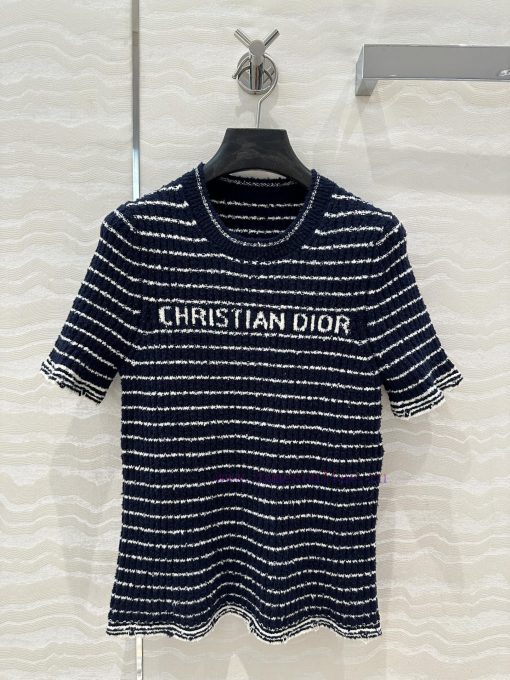High End AT73272 Miss D * Limited Edition New Variety Yarn Navy Style Striped Round Neck Knitte myc5ngsm - Image 2