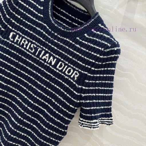 High End AT73272 Miss D * Limited Edition New Variety Yarn Navy Style Striped Round Neck Knitte myc5ngsm - Image 4
