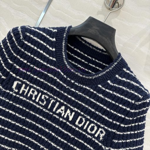 High End AT73272 Miss D * Limited Edition New Variety Yarn Navy Style Striped Round Neck Knitte myc5ngsm - Image 5
