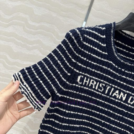 High End AT73272 Miss D * Limited Edition New Variety Yarn Navy Style Striped Round Neck Knitte myc5ngsm - Image 6