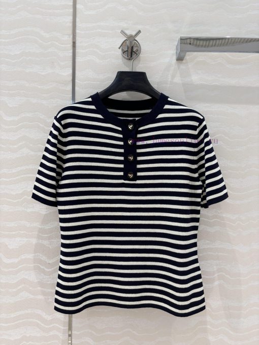 AT75532 Miss D * Limited Edition New Linen Tencel Yarn Navy Style Striped Round Neck Knitted To qc9u7xc0