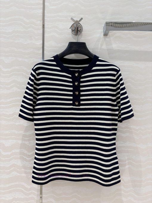 AT75532 Miss D * Limited Edition New Linen Tencel Yarn Navy Style Striped Round Neck Knitted To qc9u7xc0 - Image 2