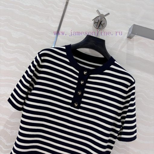 AT75532 Miss D * Limited Edition New Linen Tencel Yarn Navy Style Striped Round Neck Knitted To qc9u7xc0 - Image 3