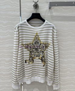 AT75053 Miss Dior New Year Limited Platinum Series Striped Star Flower Printed High End Linen K aax6duwz