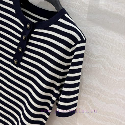 AT75532 Miss D * Limited Edition New Linen Tencel Yarn Navy Style Striped Round Neck Knitted To qc9u7xc0 - Image 5