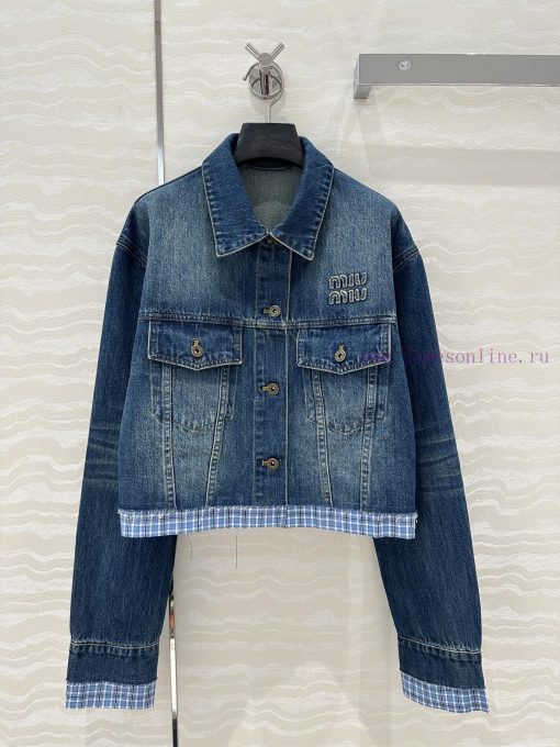 AW75933 Miu Miu Girls' Dress Up: Intellectual Molecular Academy Style Denim Denim Jacket Retro 99t6wo6u - Image 2