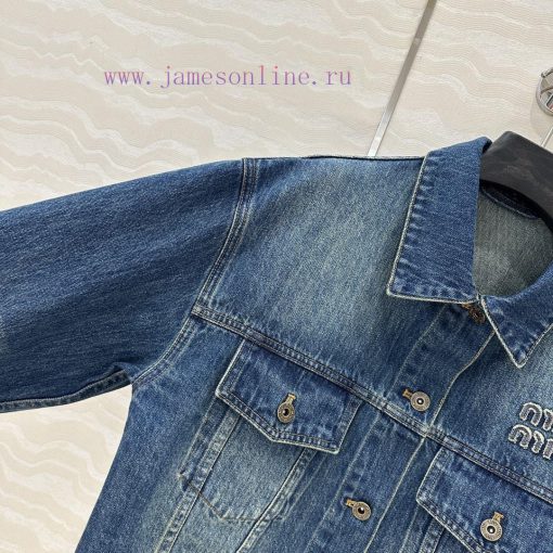 AW75933 Miu Miu Girls' Dress Up: Intellectual Molecular Academy Style Denim Denim Jacket Retro 99t6wo6u - Image 4