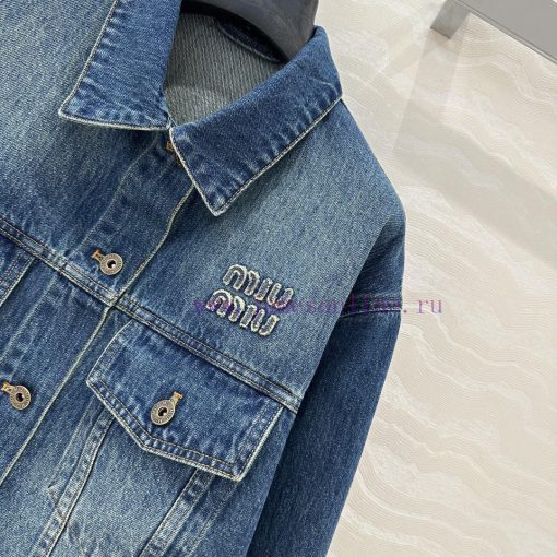 AW75933 Miu Miu Girls' Dress Up: Intellectual Molecular Academy Style Denim Denim Jacket Retro 99t6wo6u - Image 5