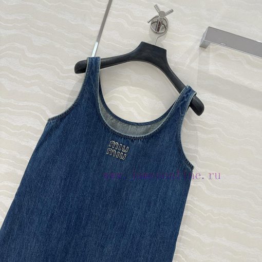 AL75935 Miu Miu Girls' Dressing: Intellectual Molecular Academy Style Denim Denim Dress Mischie v40sa4rb - Image 3