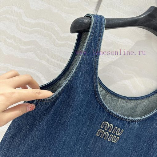 AL75935 Miu Miu Girls' Dressing: Intellectual Molecular Academy Style Denim Denim Dress Mischie v40sa4rb - Image 5
