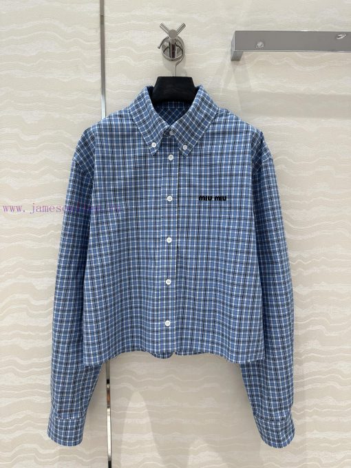 AC75936 Miu Miu Girls' Dressing: Intellectual Molecular College Style New Blue Checkered Short ah65b03y