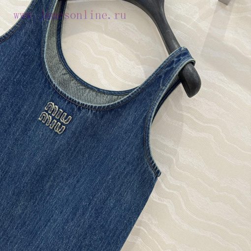 AL75935 Miu Miu Girls' Dressing: Intellectual Molecular Academy Style Denim Denim Dress Mischie v40sa4rb - Image 6