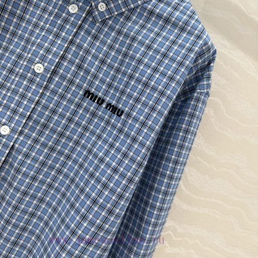 AC75936 Miu Miu Girls' Dressing: Intellectual Molecular College Style New Blue Checkered Short ah65b03y - Image 4