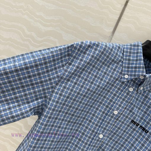 AC75936 Miu Miu Girls' Dressing: Intellectual Molecular College Style New Blue Checkered Short ah65b03y - Image 5