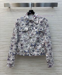 CW75938 Dior 25 Early Spring New Collection Butterfly Flower Pattern Printed Denim Jacket With 5ofi7e6c