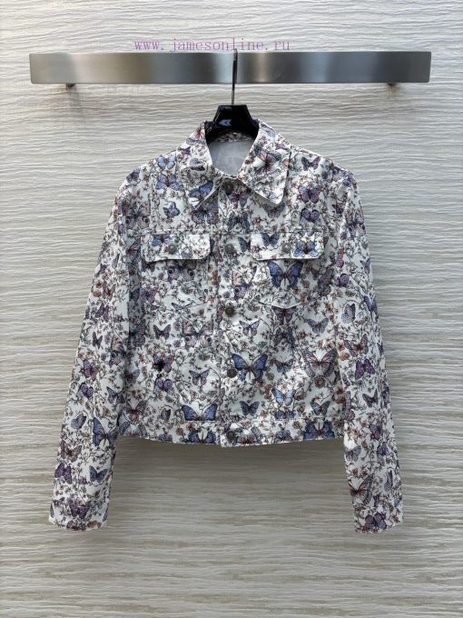 CW75938 Dior 25 Early Spring New Collection Butterfly Flower Pattern Printed Denim Jacket With 5ofi7e6c - Image 2