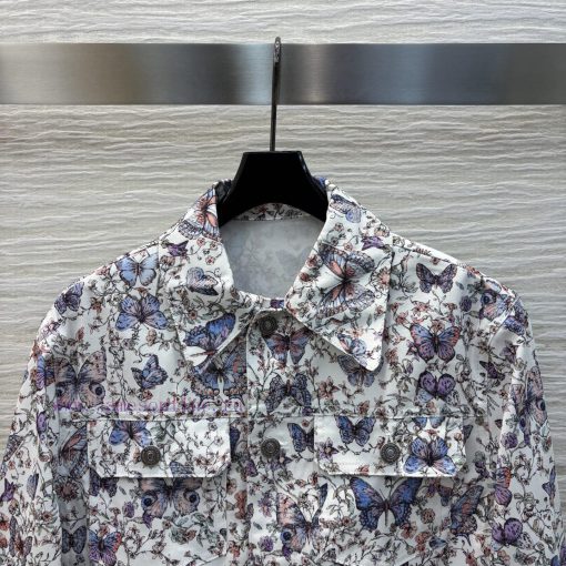 CW75938 Dior 25 Early Spring New Collection Butterfly Flower Pattern Printed Denim Jacket With 5ofi7e6c - Image 3