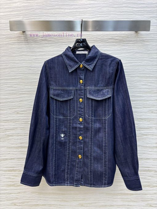 CC75939 Dior Retro Fashionable 25 Spring/Summer Little Bee Embroidered Decorative Cowboy Shirt 65y2uxfd
