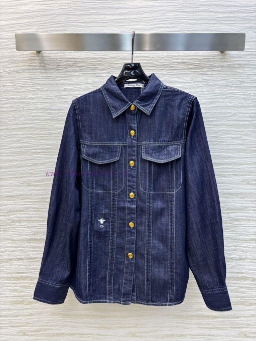 CC75939 Dior Retro Fashionable 25 Spring/Summer Little Bee Embroidered Decorative Cowboy Shirt 65y2uxfd - Image 2