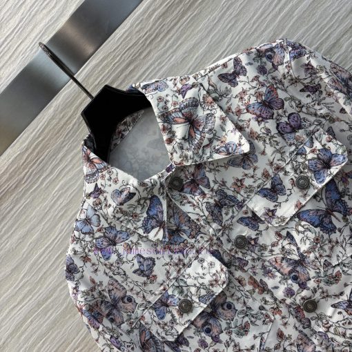 CW75938 Dior 25 Early Spring New Collection Butterfly Flower Pattern Printed Denim Jacket With 5ofi7e6c - Image 6
