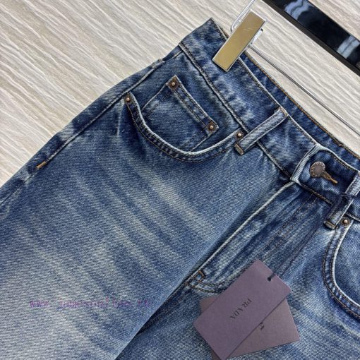 CK75950 Prada 25 Spring/Summer Height Enhancing Pants Retro Blue Straight Leg Nine Quarter Jean 538pij1u - Image 4