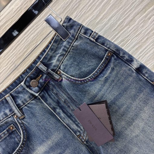 CK75950 Prada 25 Spring/Summer Height Enhancing Pants Retro Blue Straight Leg Nine Quarter Jean 538pij1u - Image 5