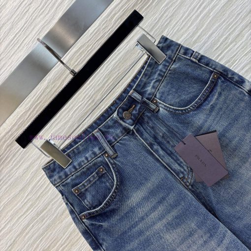 CK75950 Prada 25 Spring/Summer Height Enhancing Pants Retro Blue Straight Leg Nine Quarter Jean 538pij1u - Image 6