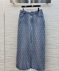 CK75952 Fendi 25 Early Spring New Collection Classic Double F Pattern Wide Leg Jeans With Flora r5yvafhr