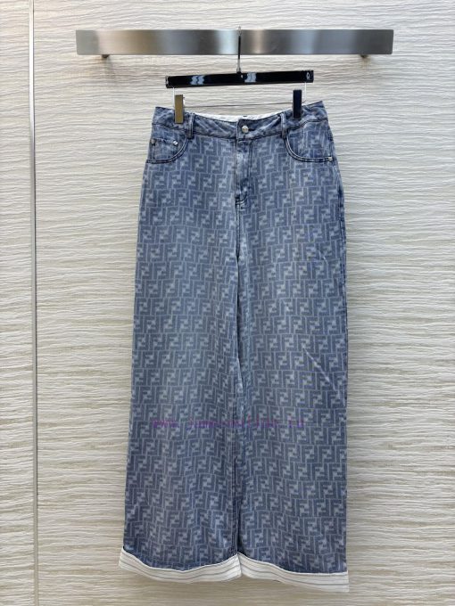 CK75952 Fendi 25 Early Spring New Collection Classic Double F Pattern Wide Leg Jeans With Flora r5yvafhr