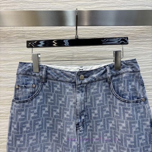 CK75952 Fendi 25 Early Spring New Collection Classic Double F Pattern Wide Leg Jeans With Flora r5yvafhr - Image 3