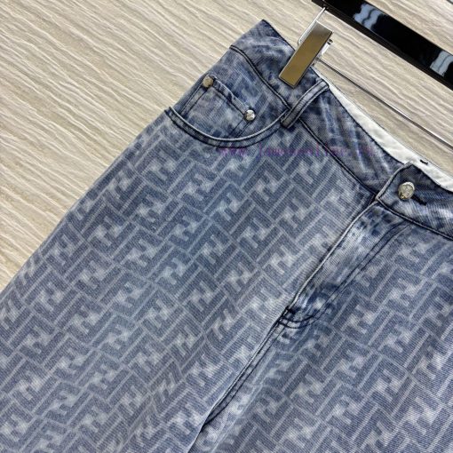 CK75952 Fendi 25 Early Spring New Collection Classic Double F Pattern Wide Leg Jeans With Flora r5yvafhr - Image 4