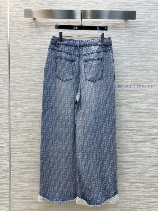 CK75952 Fendi 25 Early Spring New Collection Classic Double F Pattern Wide Leg Jeans With Flora r5yvafhr - Image 9