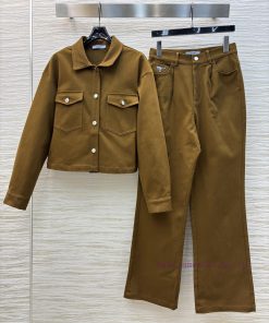 CT75956 Prada 25 Early Spring New Collection Triangular Decorative Collar Shirt+Straight Leg Pa 1tke2x9i