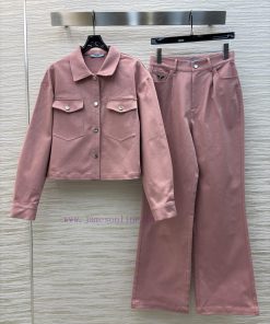 CT75956 Prada 25 Early Spring New Collection Triangular Decorative Collar Shirt+Straight Leg Pa wh9tdeby