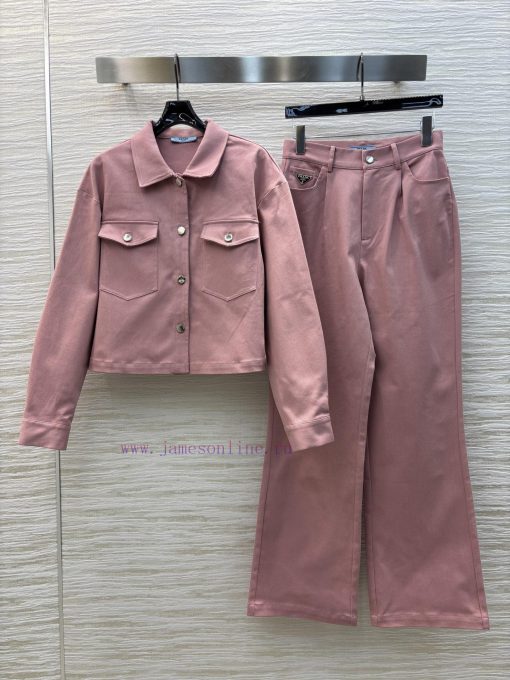 CT75956 Prada 25 Early Spring New Collection Triangular Decorative Collar Shirt+Straight Leg Pa wh9tdeby