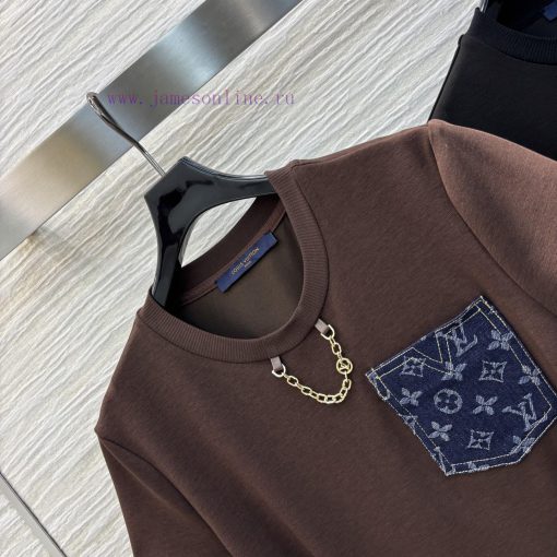 CL75958 Louis Vuitton 25 Early Spring New Collection Splicing Vintage Denim Pocket Short Sleeve pd1ng6p7 - Image 4