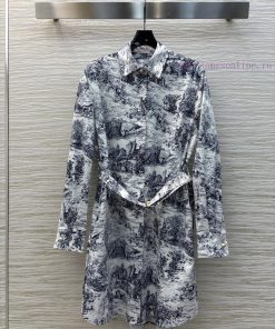 CL75961 Dior 25 Spring/Summer Ink Painting Printed Medium To Long Shirt Skirt Can Be Worn As A pfpdf7t3