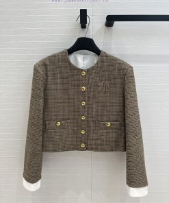 Strongly Recommend BW75965 Miu Style Girls' Retro Small Grid Round Neck Jacket With Detachable 001qx7d8