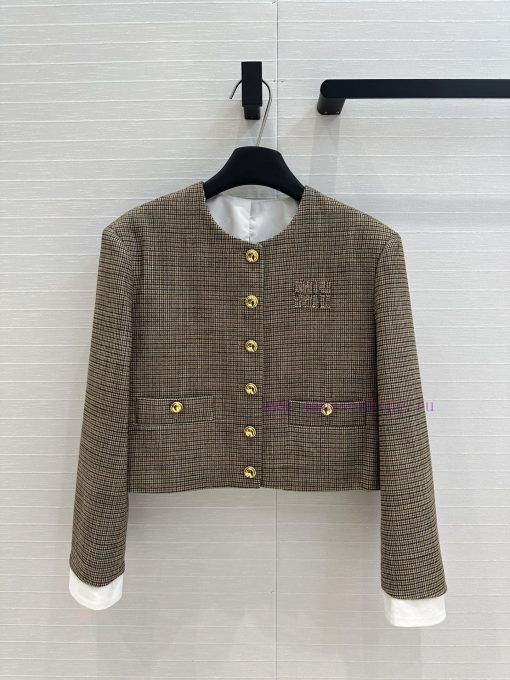 Strongly Recommend BW75965 Miu Style Girls' Retro Small Grid Round Neck Jacket With Detachable 001qx7d8 - Image 2