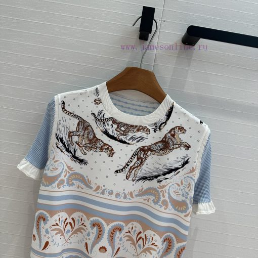 BT75968 Hermes 25 Early Spring New Product Tiger Totem Print Color Blocked Jacquard Knitted Top 847s5m7q - Image 3