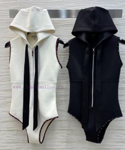 CL75978 Chanel 25 Early Spring Elastic Zipper Hooded Butterfly Tie Jumpsuit Hooded Half Zipper vkv1bqvb